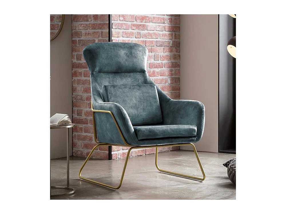 Ausgefallener Sessel aus Samtvelours Blau Metall Messingfarben
