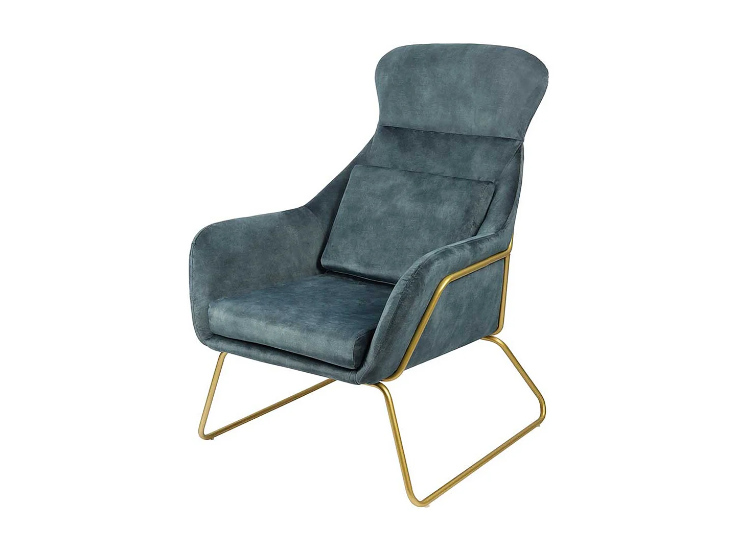 Ausgefallener Sessel aus Samtvelours Blau Metall Messingfarben