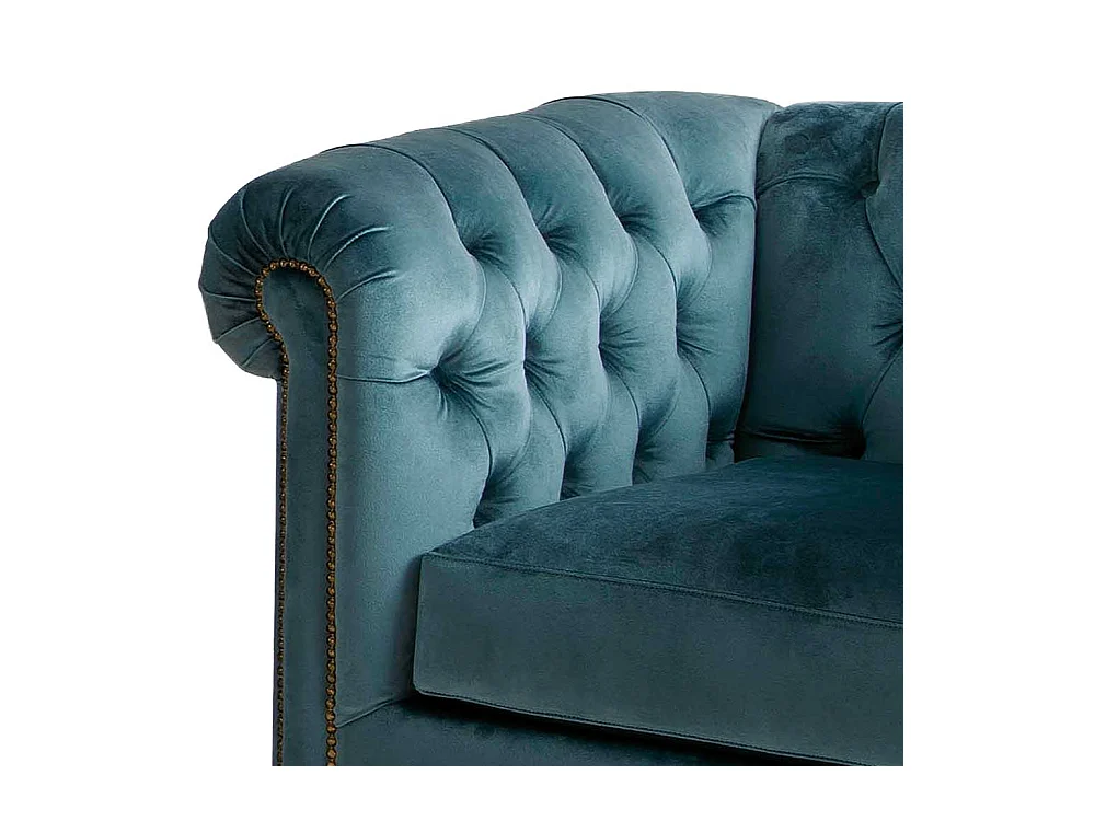 Chesterfield Samt Sessel in Petrol Vierfußgestell aus Holz