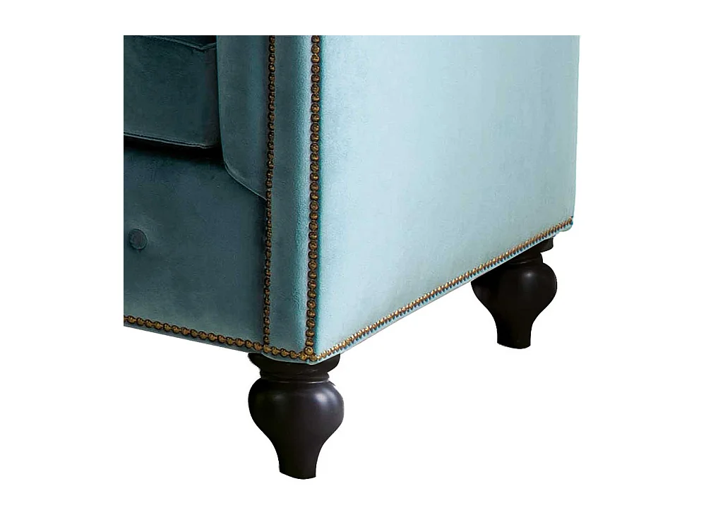 Chesterfield Samt Sessel in Petrol Vierfußgestell aus Holz