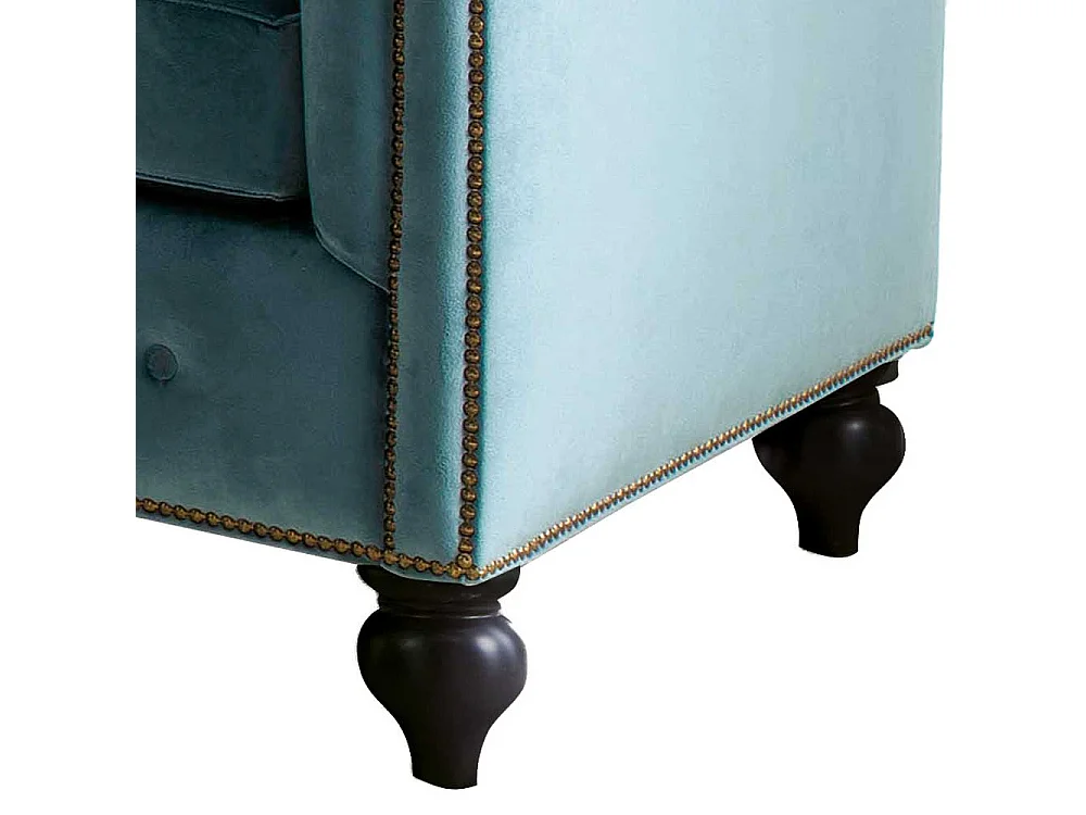 Chesterfield Samt Sessel in Petrol Vierfußgestell aus Holz