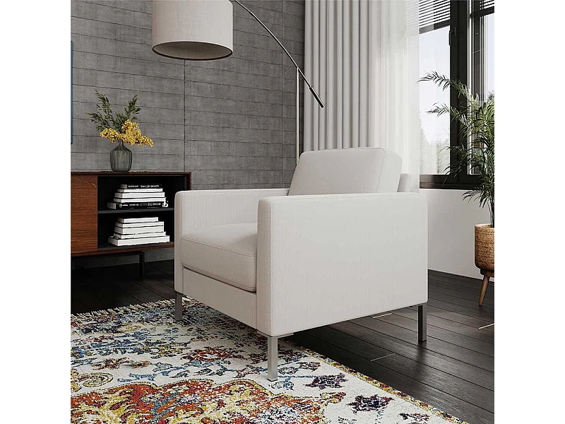 Clubsessel Cremeweiß aus Webstoff und Metall 46 cm Sitzhöhe