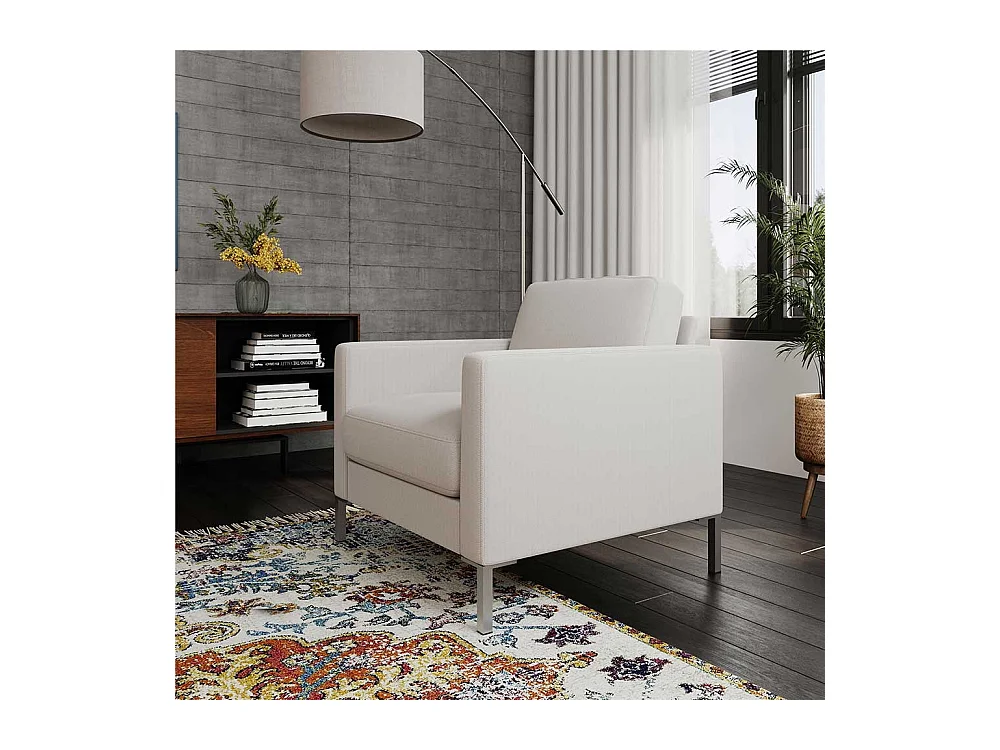 Clubsessel Cremeweiß aus Webstoff und Metall 46 cm Sitzhöhe
