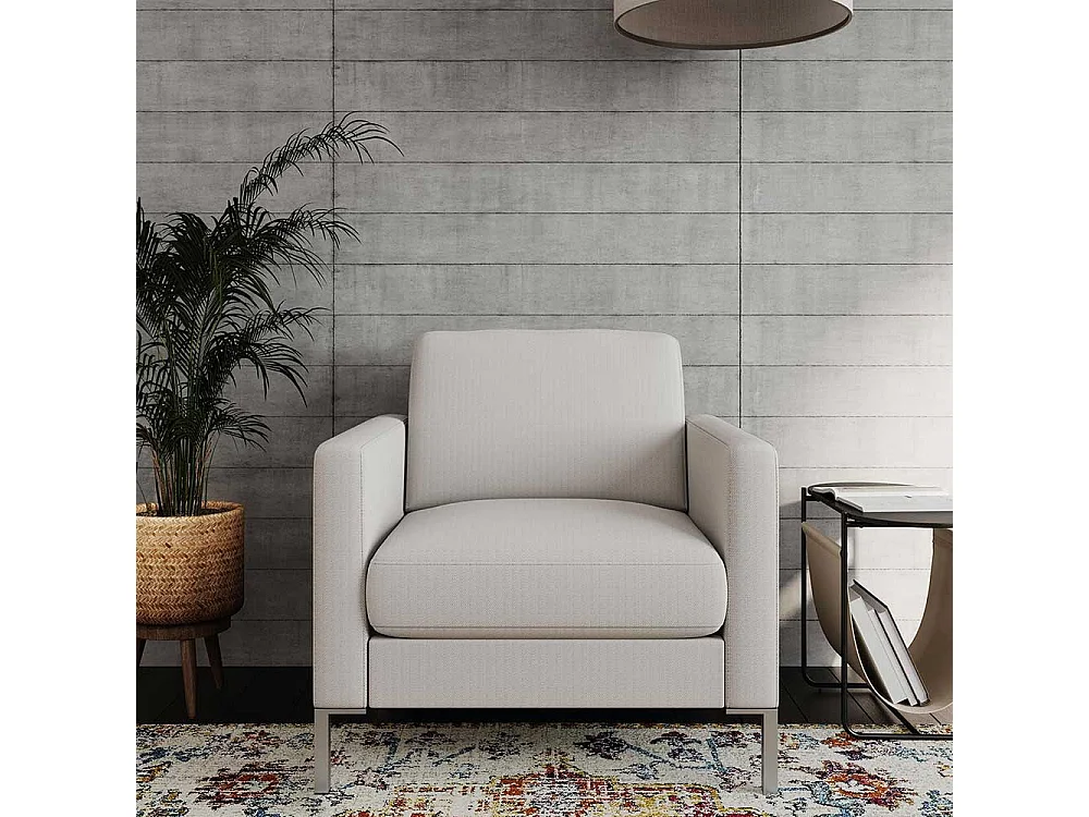 Clubsessel Cremeweiß aus Webstoff und Metall 46 cm Sitzhöhe