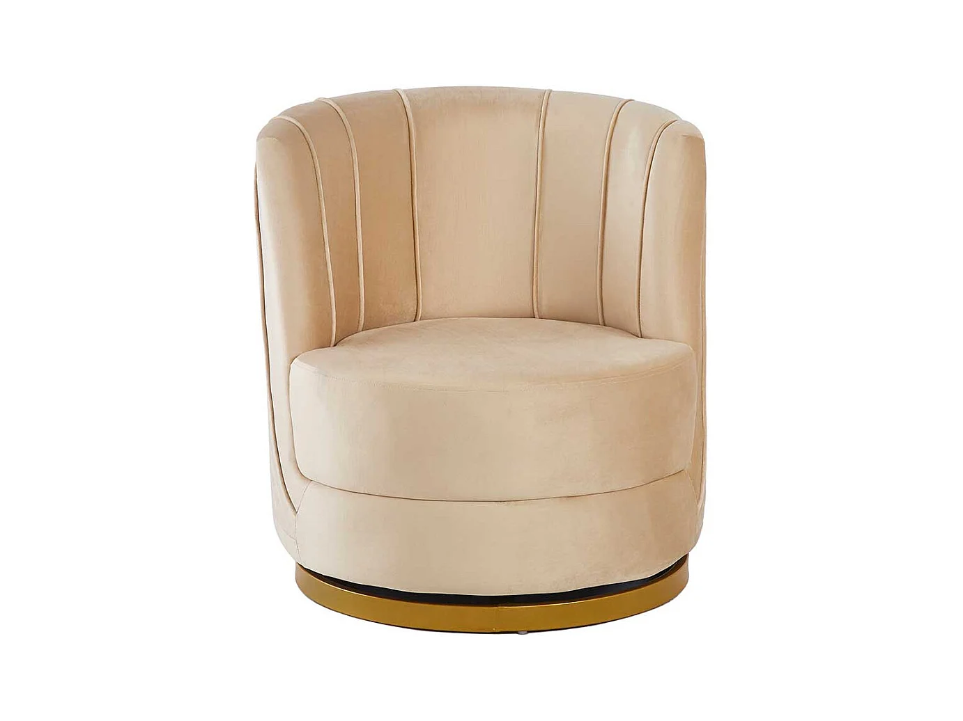 Samt Drehsessel Retro in Cremeweiß und Goldfarben 77 cm hoch