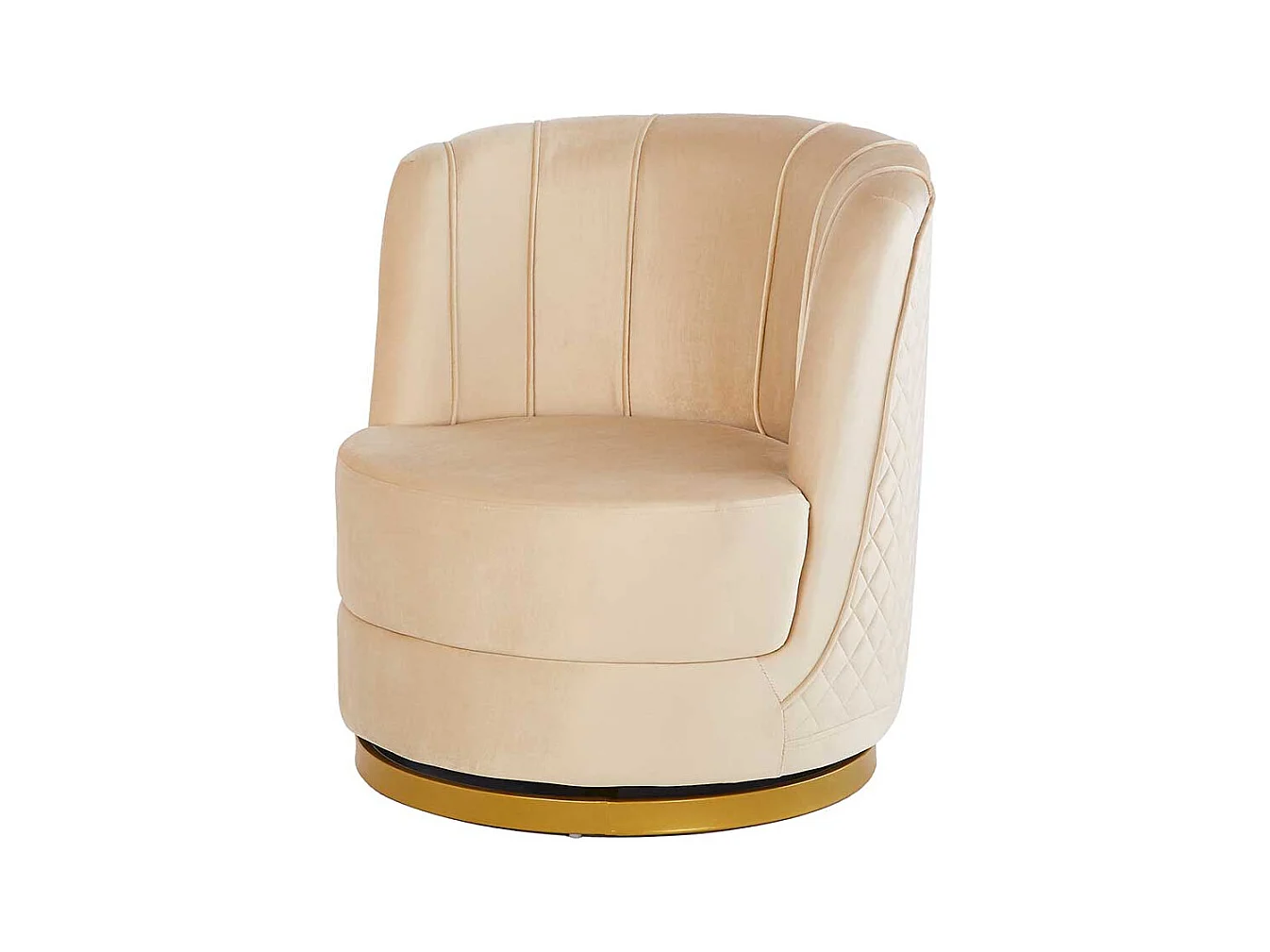 Samt Drehsessel Retro in Cremeweiß und Goldfarben 77 cm hoch