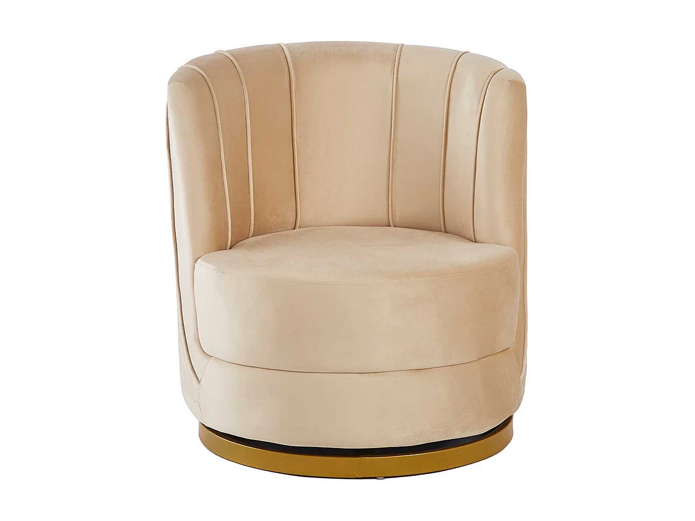 Samt Drehsessel Retro in Cremeweiß und Goldfarben 77 cm hoch