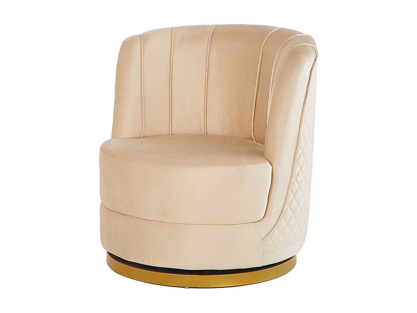 Samt Drehsessel Retro in Cremeweiß und Goldfarben 77 cm hoch