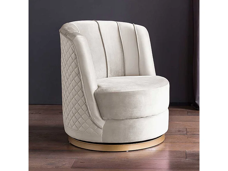 Samt Drehsessel Retro in Cremeweiß und Goldfarben 77 cm hoch