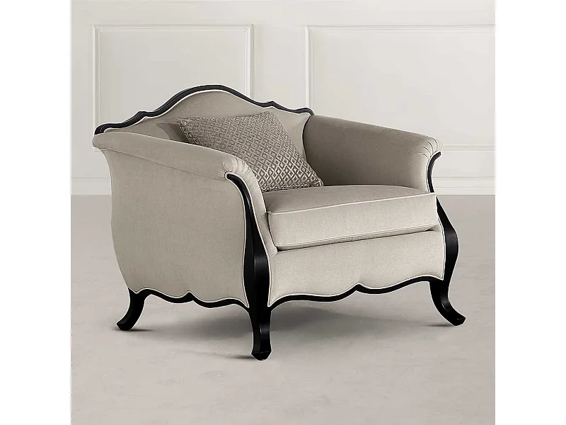 Klassischer Einzelsessel in Beige und Schwarz Vierfußgestell aus Holz