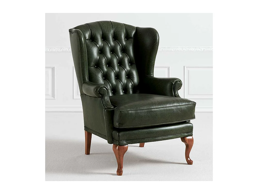 Ledersessel Chesterfield in Oliv Grün 50 cm Sitzhöhe