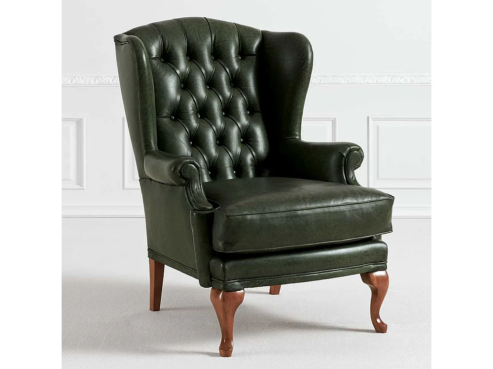 Ledersessel Chesterfield in Oliv Grün 50 cm Sitzhöhe