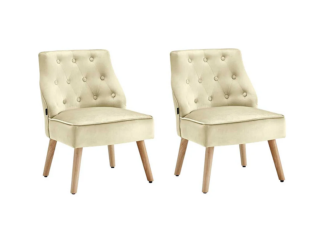 Lounge Sessel in Cremefarben Samt Knopfsteppungen (2er Set)