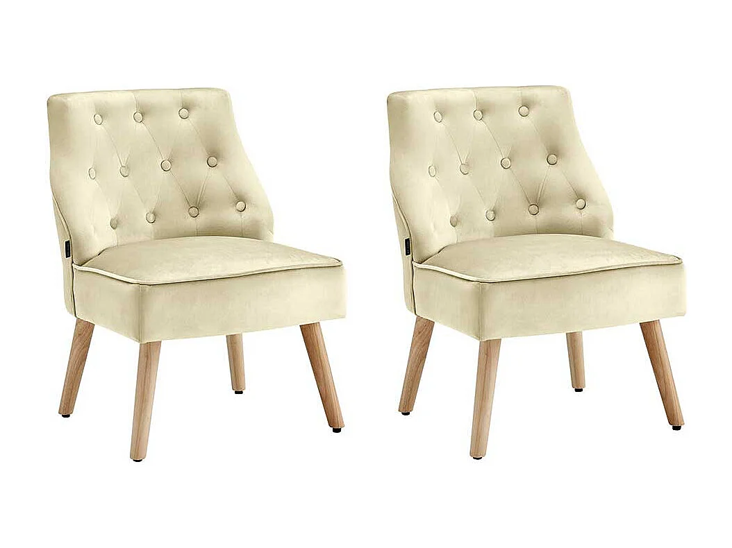 Lounge Sessel in Cremefarben Samt Knopfsteppungen (2er Set)