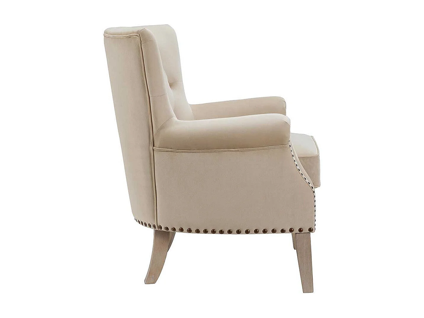 Chesterfield Sessel Beige aus Webstoff Vierfußgestell aus Holz