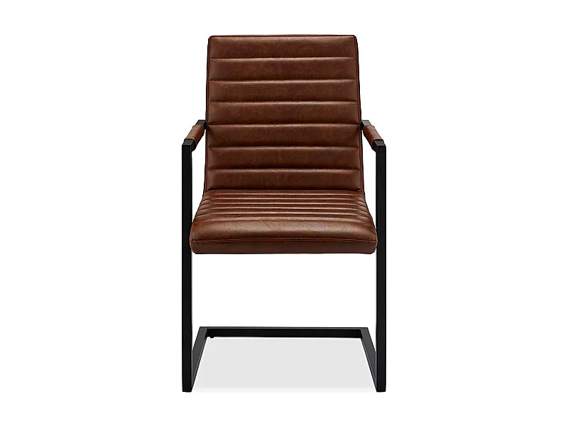 Freischwinger St�hle in Cognac Braun Kunstleder Armlehnen (2er Set)