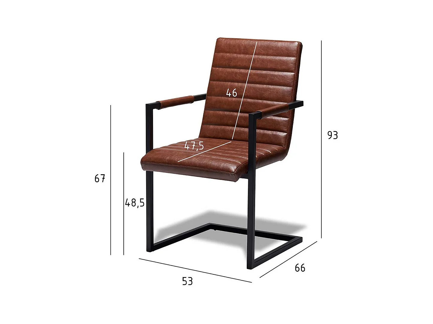 Freischwinger St�hle in Cognac Braun Kunstleder Armlehnen (2er Set)