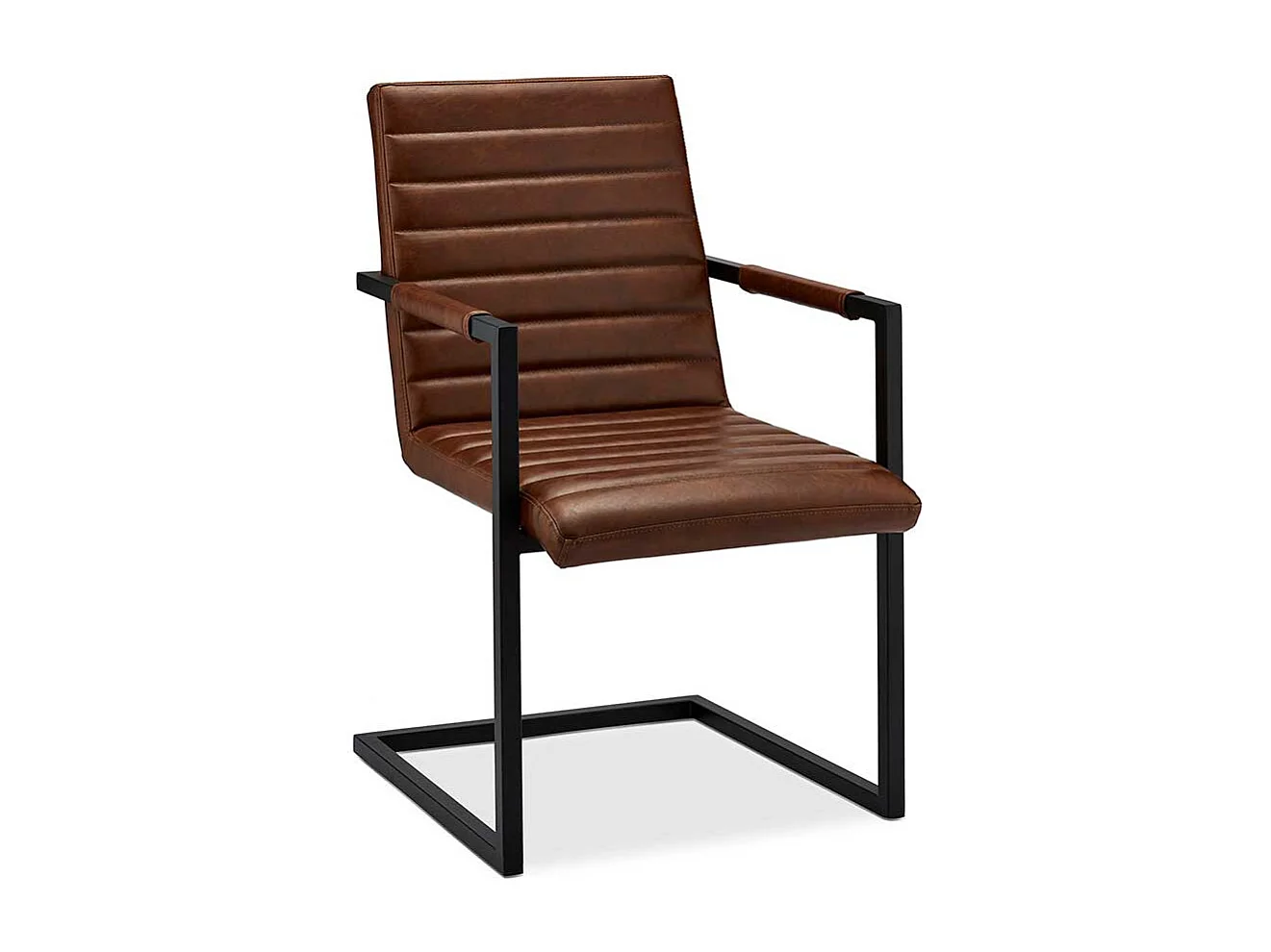 Freischwinger St�hle in Cognac Braun Kunstleder Armlehnen (2er Set)