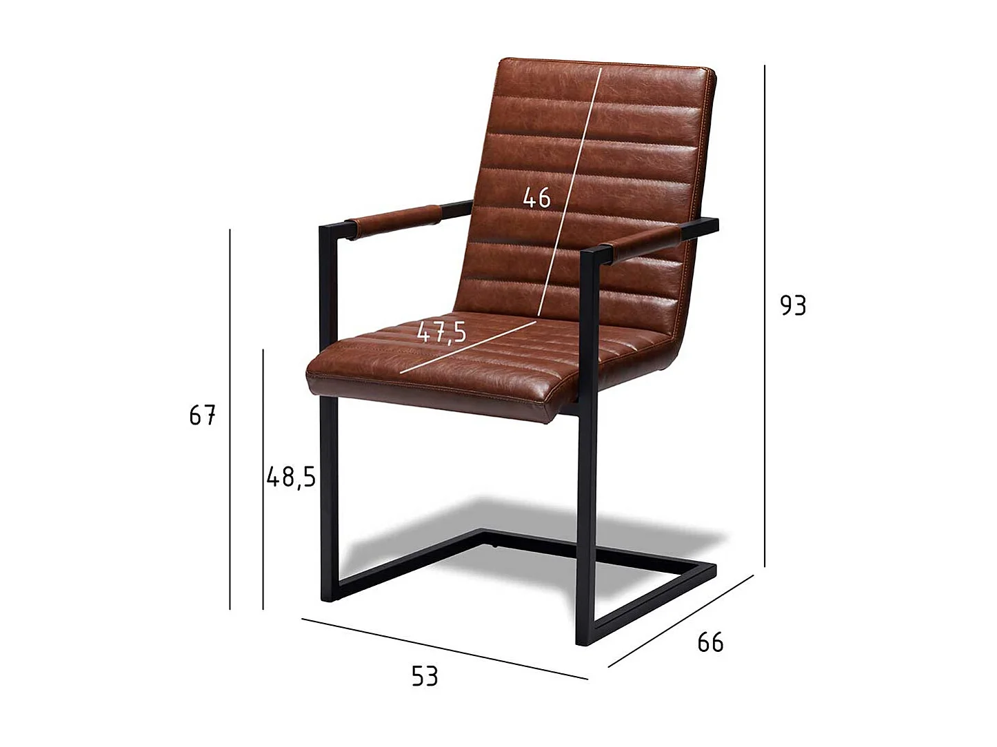 Freischwinger St�hle in Cognac Braun Kunstleder Armlehnen (2er Set)