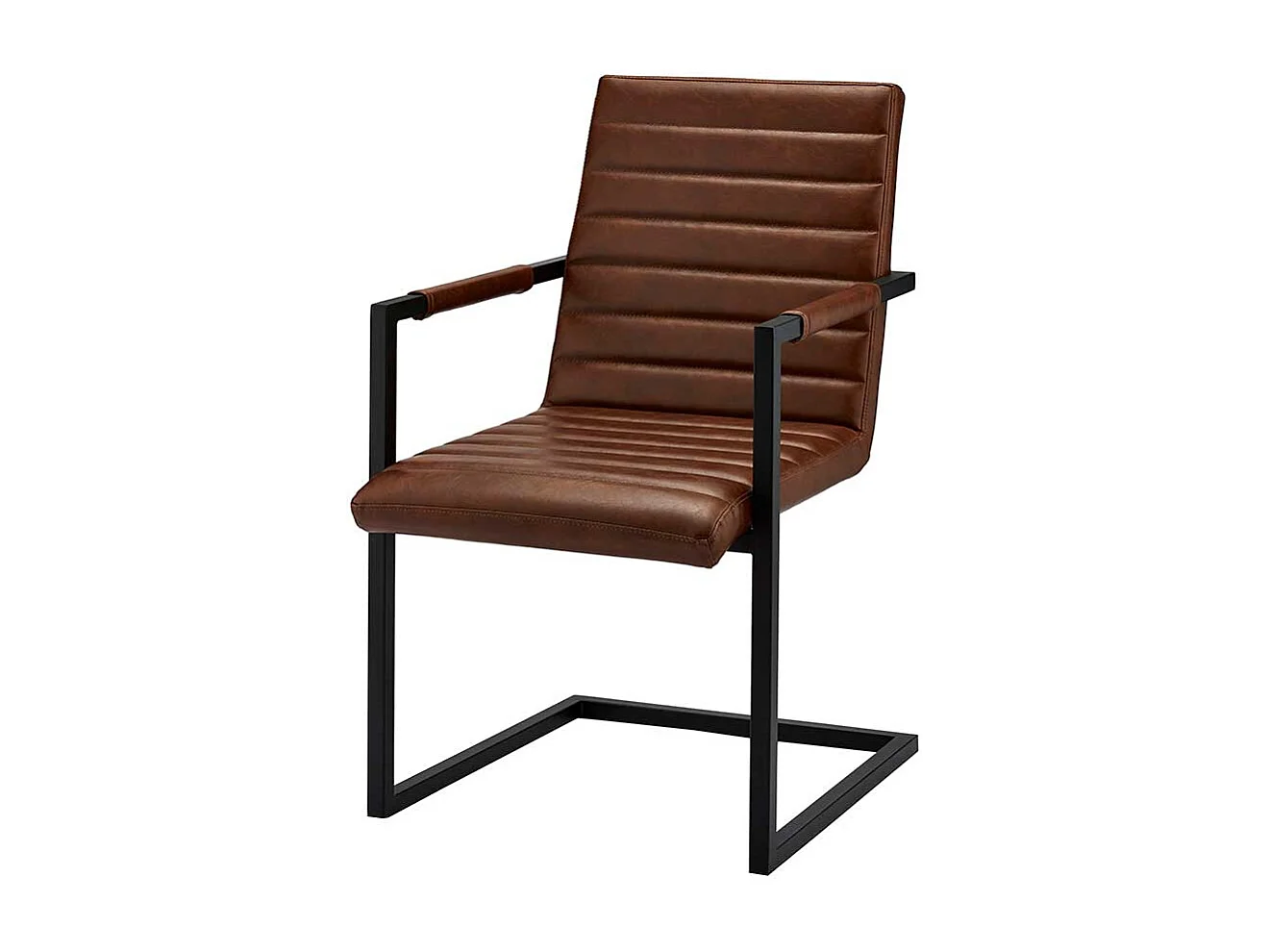 Freischwinger St�hle in Cognac Braun Kunstleder Armlehnen (2er Set)