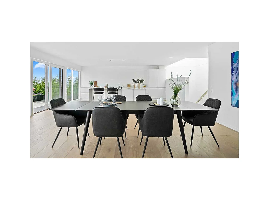 Küchensessel in Dunkelgrau und Schwarz Kunstleder und Stahl (2er Set)