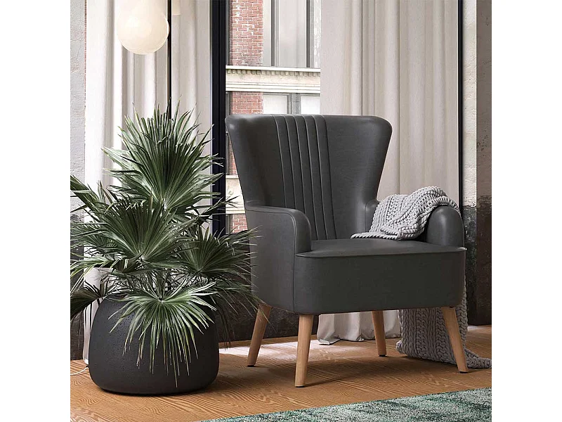 Kunstleder Wohnzimmer Sessel in Dunkelgrau Retrostil