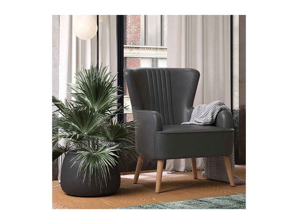 Kunstleder Wohnzimmer Sessel in Dunkelgrau Retrostil