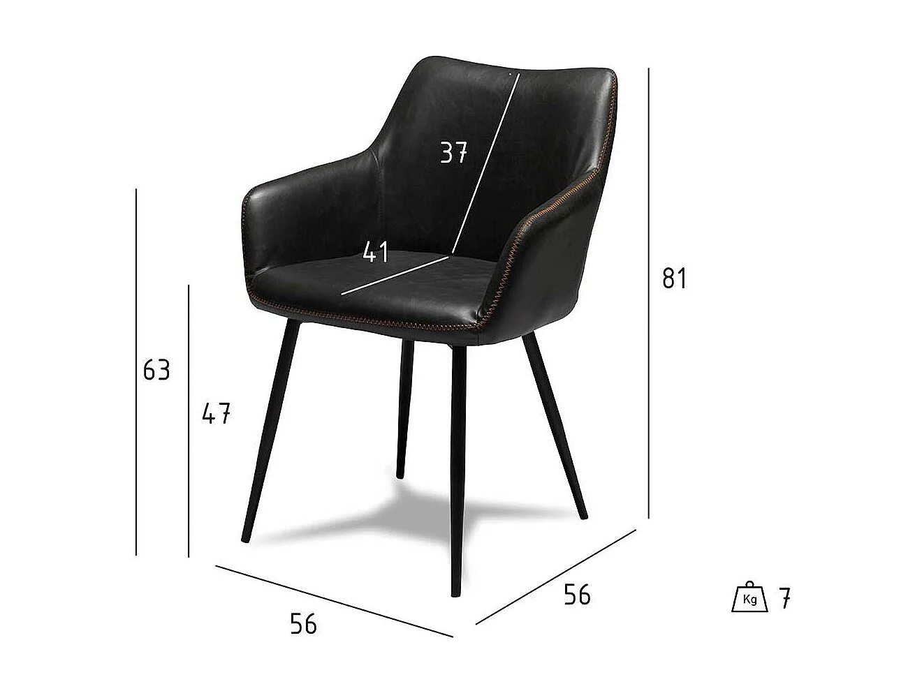 Armlehnen Esszimmerstühle in Schwarz Kunstleder modern (2er Set)