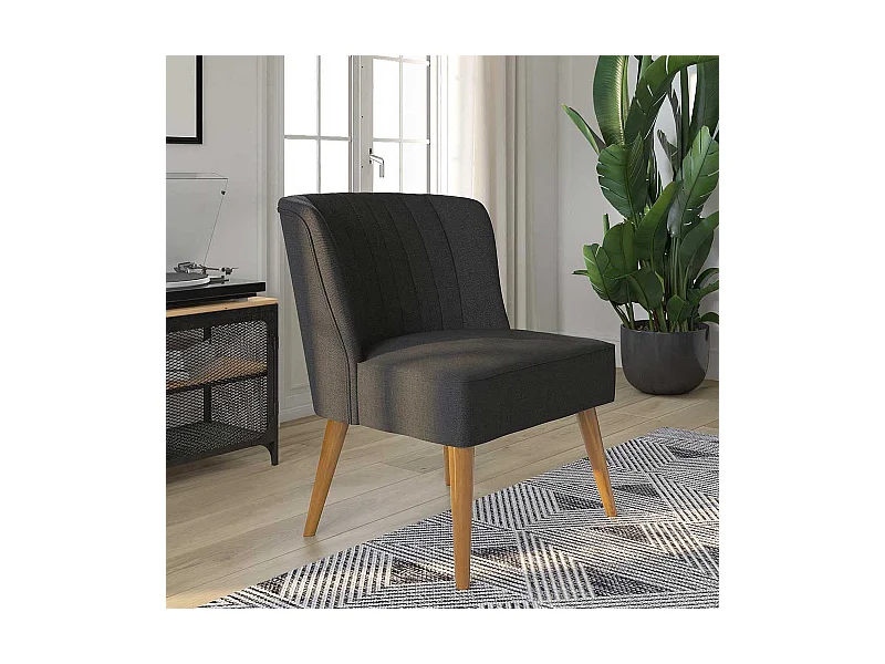 Dunkelgrauer Retrosessel 65 cm breit Vierfußgestell aus Holz