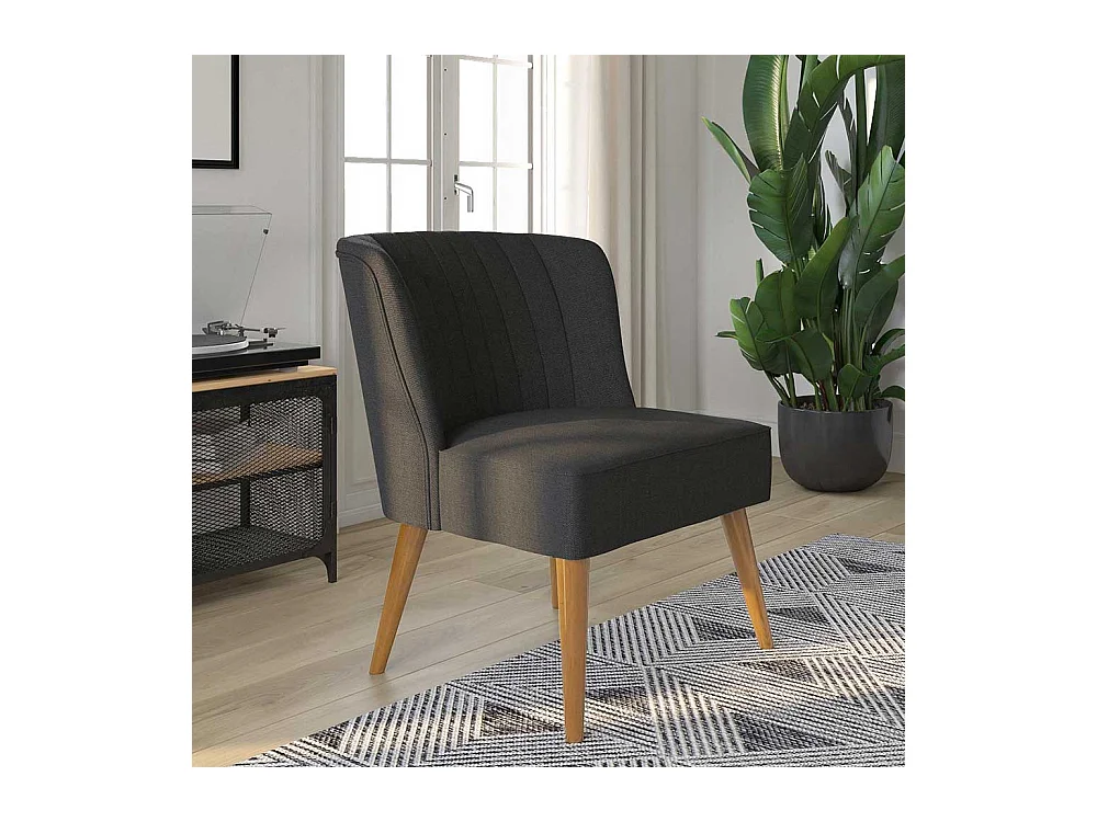 Dunkelgrauer Retrosessel 65 cm breit Vierfußgestell aus Holz