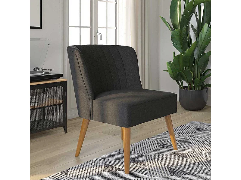 Dunkelgrauer Retrosessel 65 cm breit Vierfußgestell aus Holz