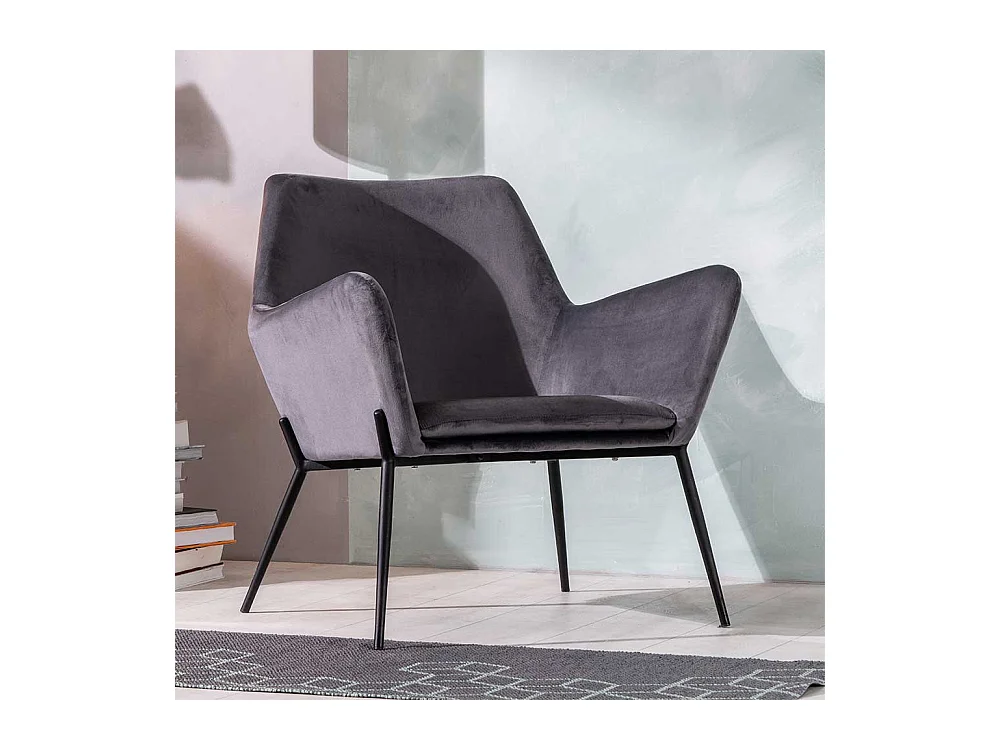 Anthrazit Lounge Polstersessel im Retrostil Samt und Metall