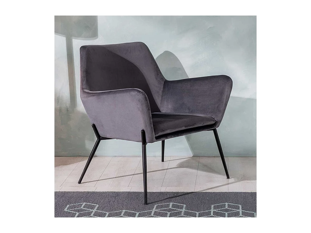 Anthrazit Lounge Polstersessel im Retrostil Samt und Metall