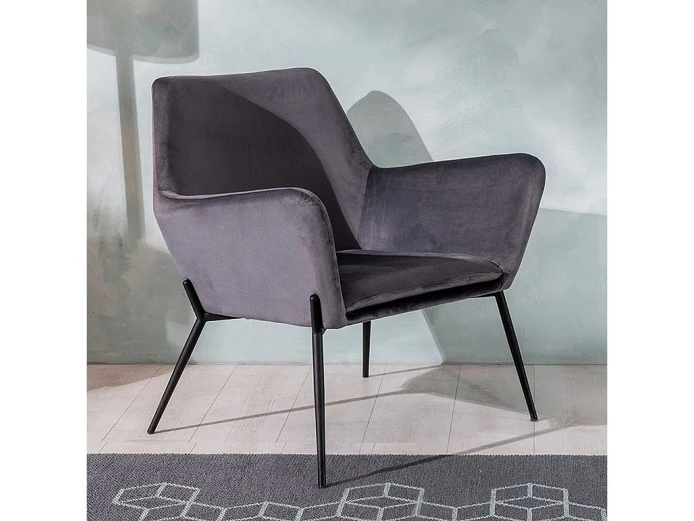 Anthrazit Lounge Polstersessel im Retrostil Samt und Metall