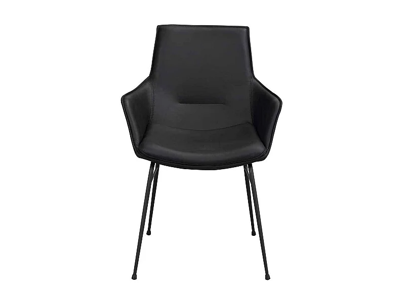 Schwarze Tischsessel aus Glattleder Gestell aus Metall (2er Set)