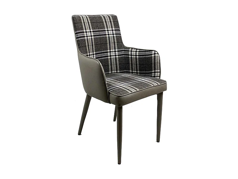 Armlehnenstühle in Grau kariert mit Metallgestell Retro Look (2er Set)