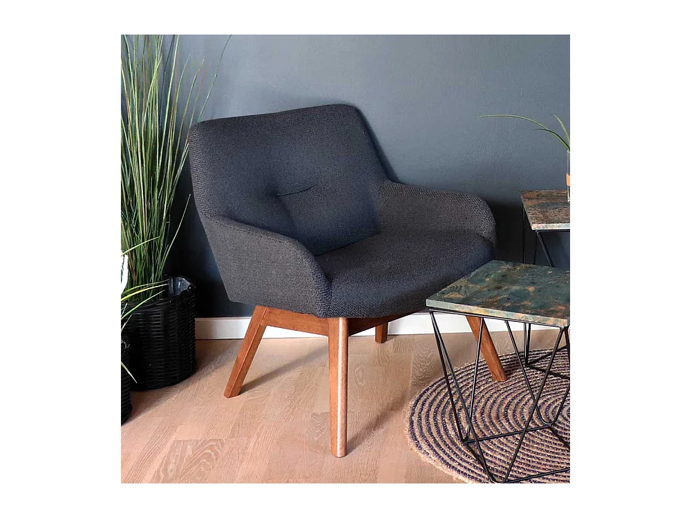 Retro Sessel in Dunkelgrau Webstoff Walnuss Massivholz