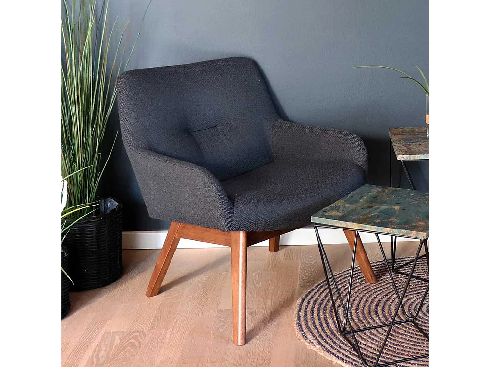 Retro Sessel in Dunkelgrau Webstoff Walnuss Massivholz