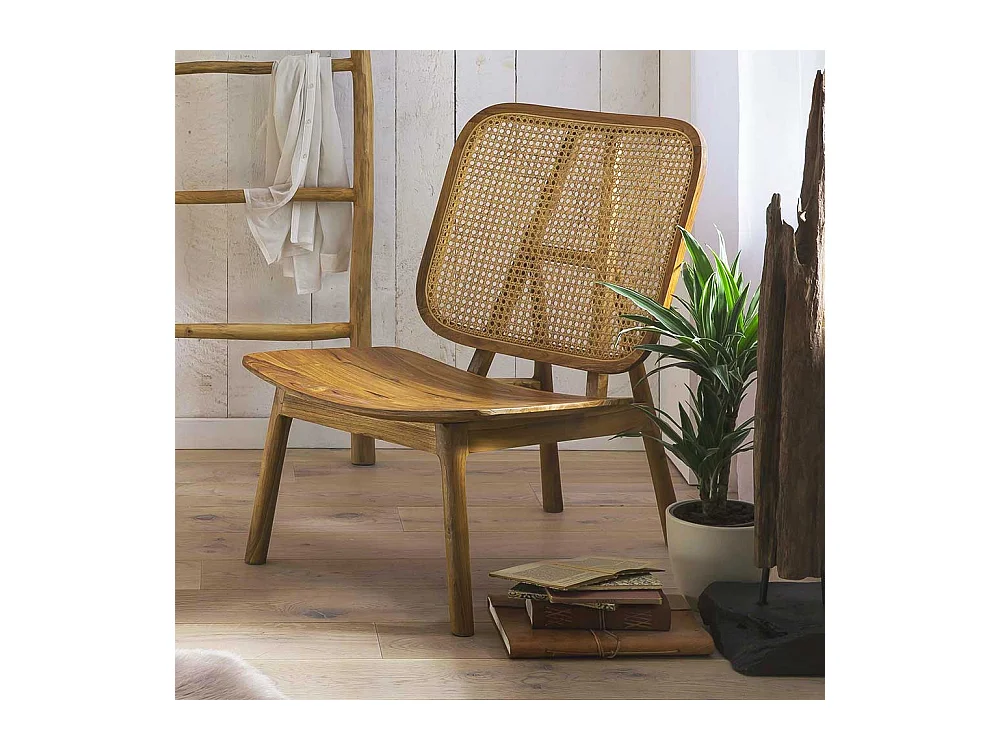 Sessel aus Rattan und Teak Massivholz 40 cm Sitzhöhe