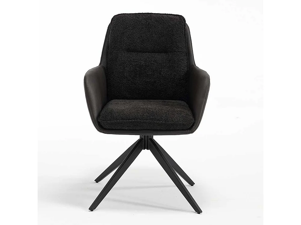 Drehbare Armlehnstühle aus Boucle Stoff Kunstleder (2er Set)