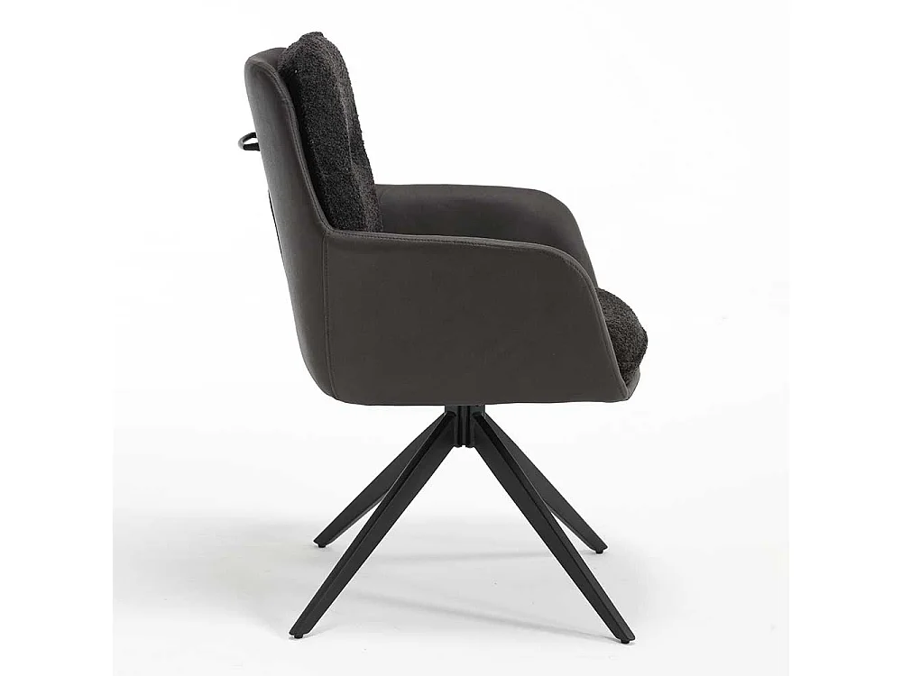 Drehbare Armlehnstühle aus Boucle Stoff Kunstleder (2er Set)