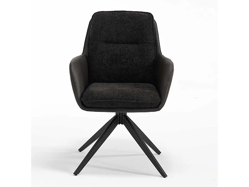 Drehbare Armlehnstühle aus Boucle Stoff Kunstleder (2er Set)