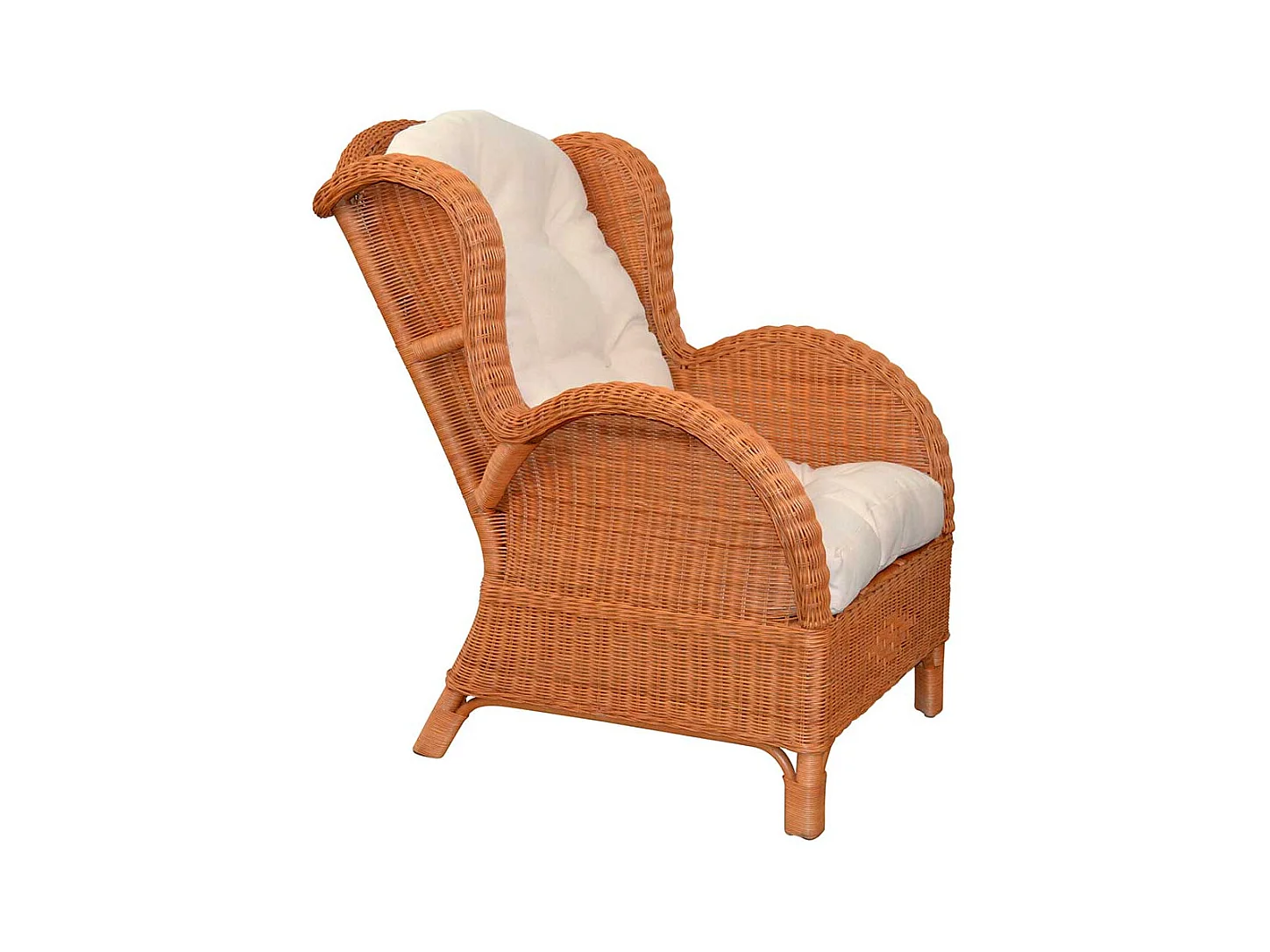 Rattansessel Honigfarben mit Polsterauflage Creme