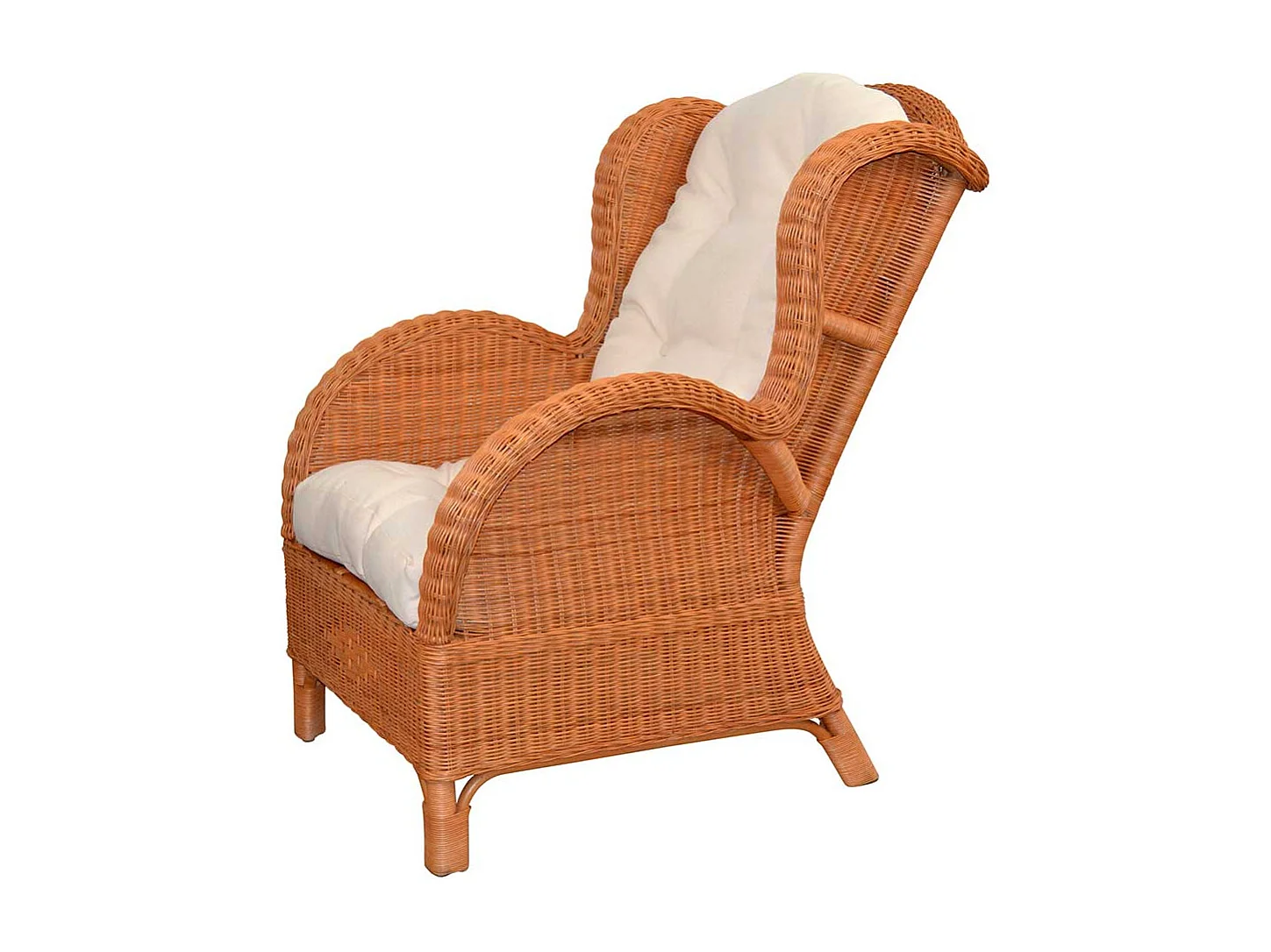 Rattansessel Honigfarben mit Polsterauflage Creme