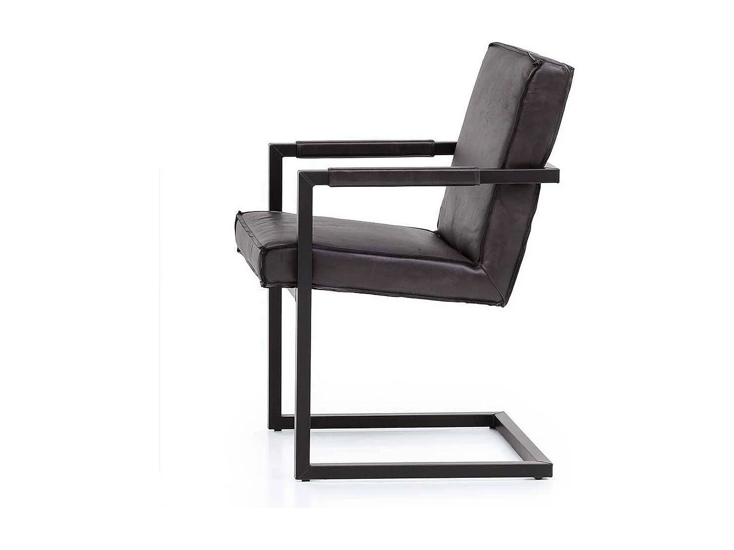 Freischwinger Stuhl aus Echtleder und Metall Armlehnen (2er Set)