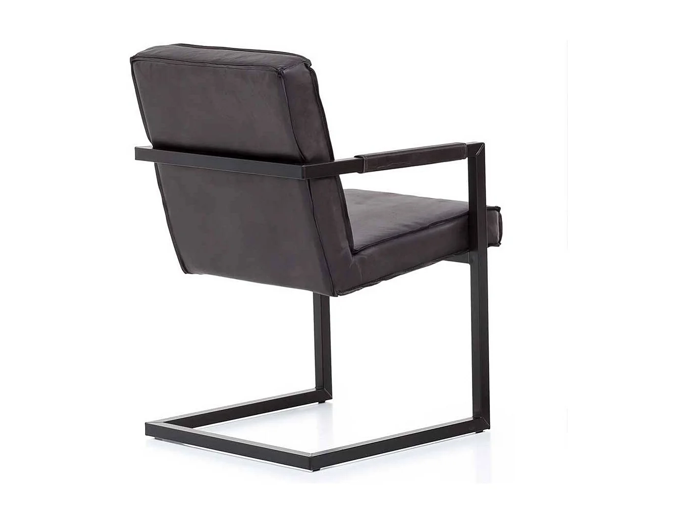 Freischwinger Stuhl aus Echtleder und Metall Armlehnen (2er Set)