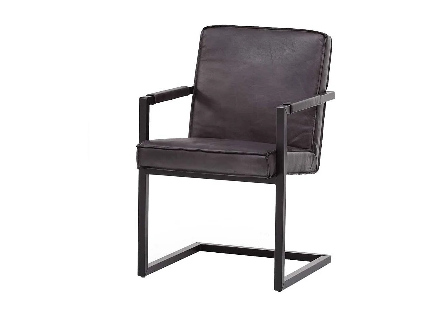 Freischwinger Stuhl aus Echtleder und Metall Armlehnen (2er Set)