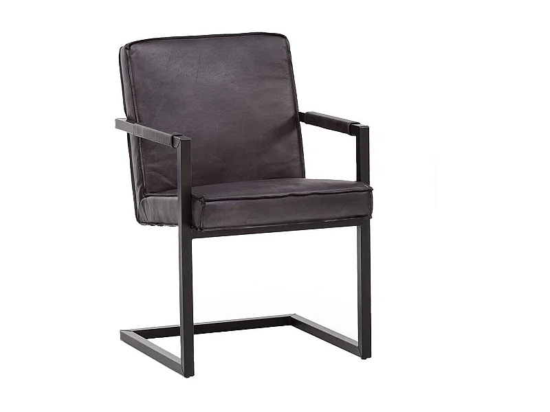 Freischwinger Stuhl aus Echtleder und Metall Armlehnen (2er Set)