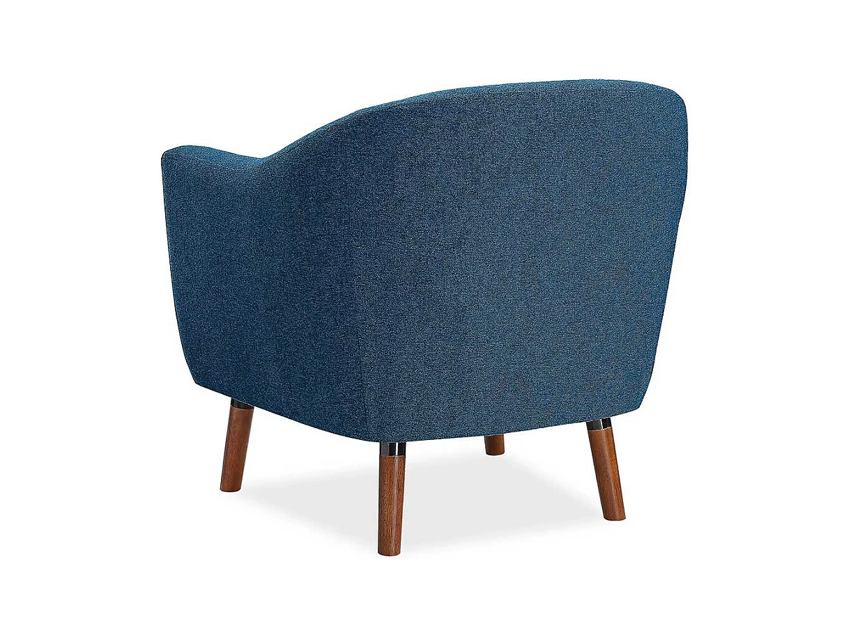 Retro Einzelsessel blau aus Webstoff Vierfußgestell aus Holz