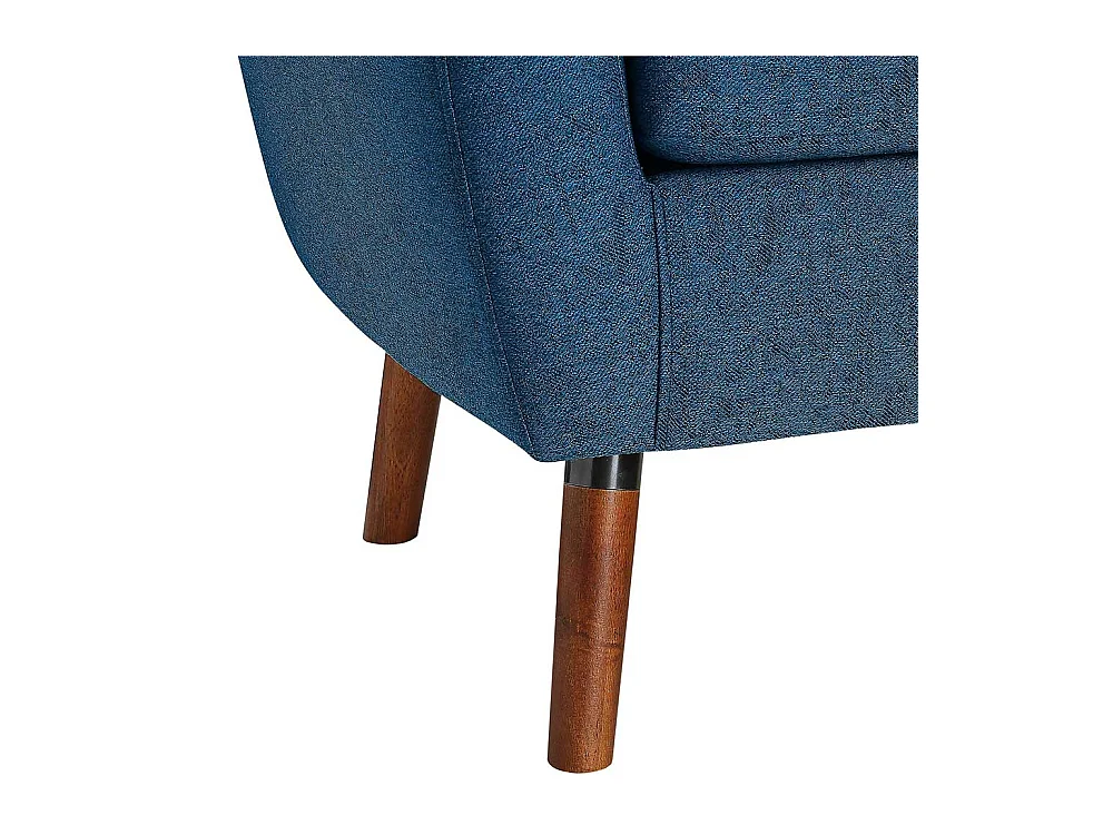 Retro Einzelsessel blau aus Webstoff Vierfußgestell aus Holz